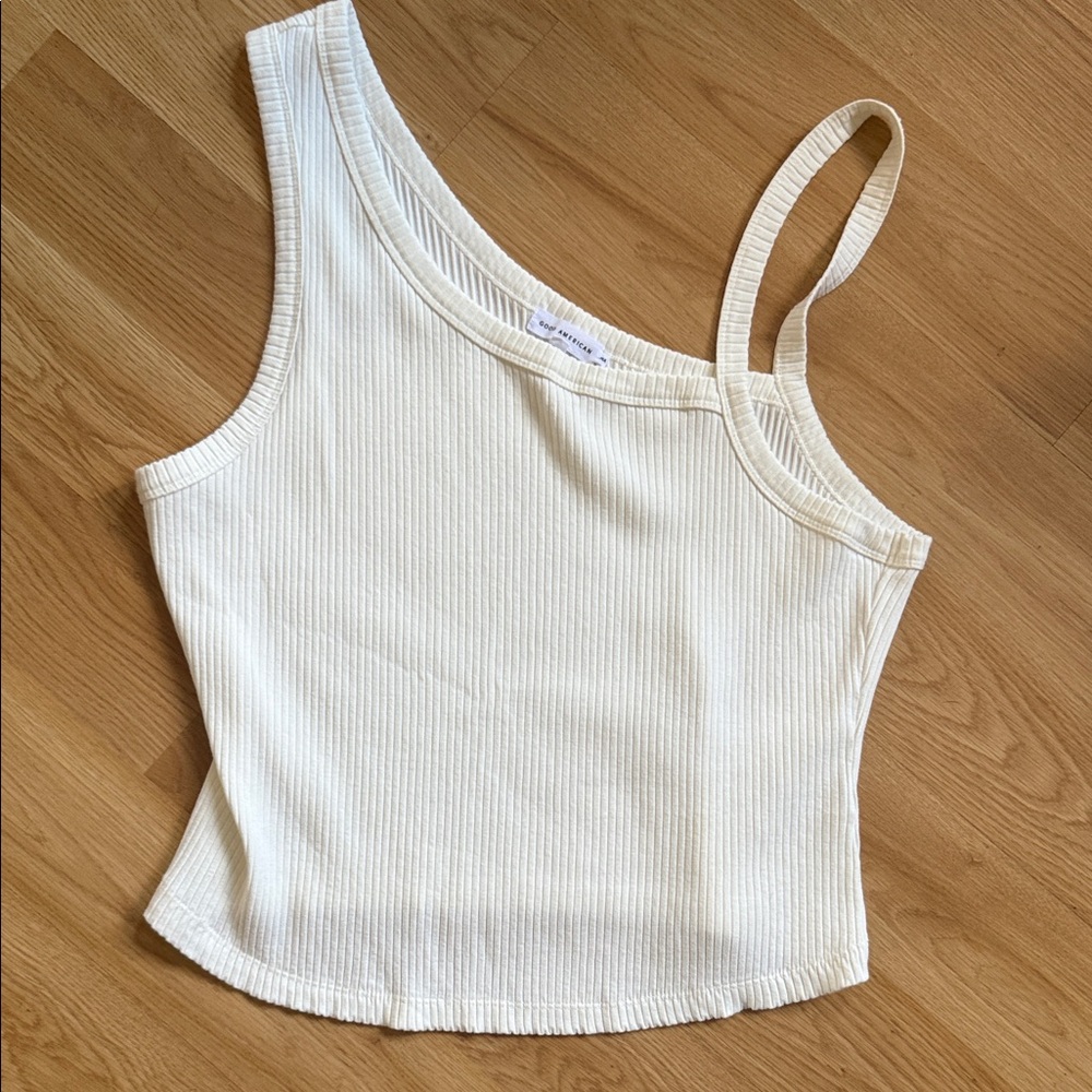 Good American White Ribbed Asymmetrical Rib Tank Top Size 5 2X